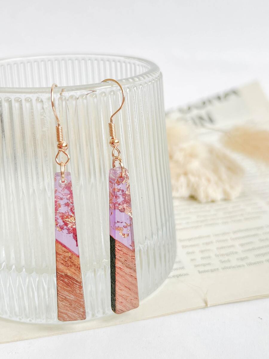 木頭幾何耳墜 - 彩色 - 查看 1