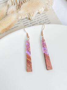 木頭幾何耳墜 - 彩色 - 查看 2