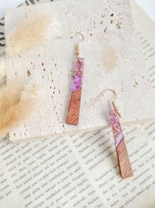 木頭幾何耳墜 - 彩色 - 查看 4