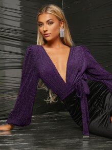 SHEIN BAE Deep V Neck Backless Bodysuit - Purple - View 3