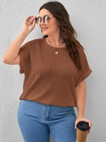 SHEIN LUNE Áo thun Plus size màu trơn Giải trí - Rỉ Nâu - Xem 1