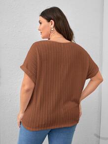SHEIN LUNE Áo thun Plus size màu trơn Giải trí - Rỉ Nâu - Xem 2