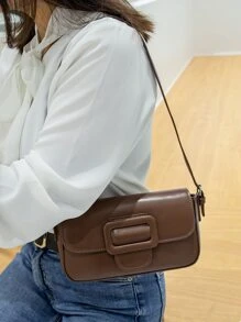 搭扣裝飾翻蓋法棍包 - 咖啡棕 - 查看 2