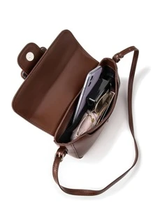 搭扣裝飾翻蓋法棍包 - 咖啡棕 - 查看 6