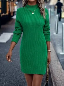 SHEIN LUNE Vestido de punto de cuello alto tejido de canalé