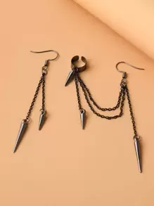 圓錐裝飾不對稱耳墜 - 黑色 - 查看 1