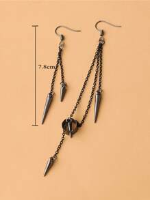 圓錐裝飾不對稱耳墜 - 黑色 - 查看 4