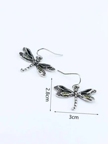 蜻蜓耳墜 - 復古銀色 - 查看 4