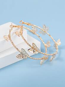 1 par de pendientes de aro con mariposa de metal, diseño personalizado elegante y exagerado de alta gama en color dorado, pendientes de aro grandes de mariposa geométrica para mujer, adecuados para uso diario, vacaciones, eventos formales, fiestas, regalos - Amarillo Oro - Ver 1