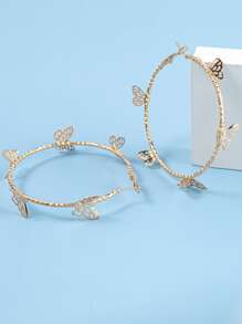 1 par de pendientes de aro con mariposa de metal, diseño personalizado elegante y exagerado de alta gama en color dorado, pendientes de aro grandes de mariposa geométrica para mujer, adecuados para uso diario, vacaciones, eventos formales, fiestas, regalos - Amarillo Oro - Ver 3