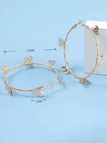 1 par de pendientes de aro con mariposa de metal, diseño personalizado elegante y exagerado de alta gama en color dorado, pendientes de aro grandes de mariposa geométrica para mujer, adecuados para uso diario, vacaciones, eventos formales, fiestas, regalos - Amarillo Oro - Ver 4