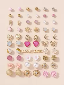 30對/組女士簡約蝴蝶仿珍珠耳釘 - 彩色 - 查看 1