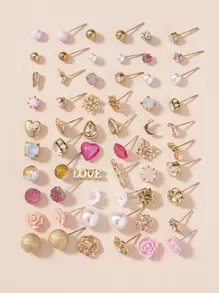 30對/組女士簡約蝴蝶仿珍珠耳釘 - 彩色 - 查看 2