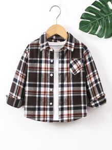 小男童格紋補丁貼口袋襯衫不帶T恤