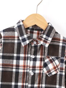 小男童格紋補丁貼口袋襯衫不帶T恤