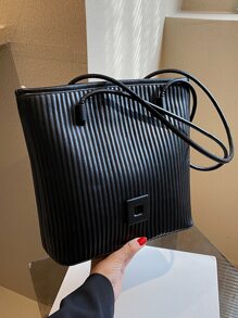 Túi Xách tay Nữ Xù màu trơn Đôi tay cầm Đúng mốt - màu đen - Xem 2