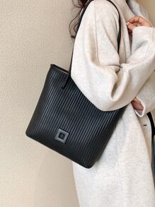 Túi Xách tay Nữ Xù màu trơn Đôi tay cầm Đúng mốt - màu đen - Xem 5