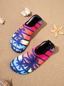 Striped & Coconut Tree Pattern Aqua Socks, Women Water Shoes - Multicolor - View 1
