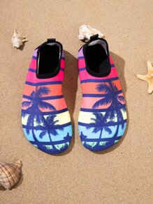Striped & Coconut Tree Pattern Aqua Socks, Women Water Shoes - Multicolor - View 4