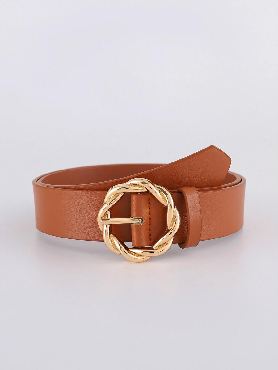 Twist Detail Round Buckle Belt Summer, School Fall, Autumn, Halloween - Camel - View 1