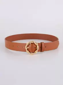 Twist Detail Round Buckle Belt Summer, School Fall, Autumn, Halloween - Camel - View 2