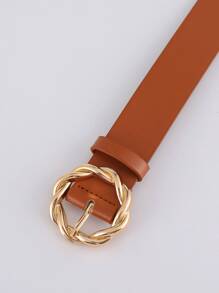 Twist Detail Round Buckle Belt Summer, School Fall, Autumn, Halloween - Camel - View 3
