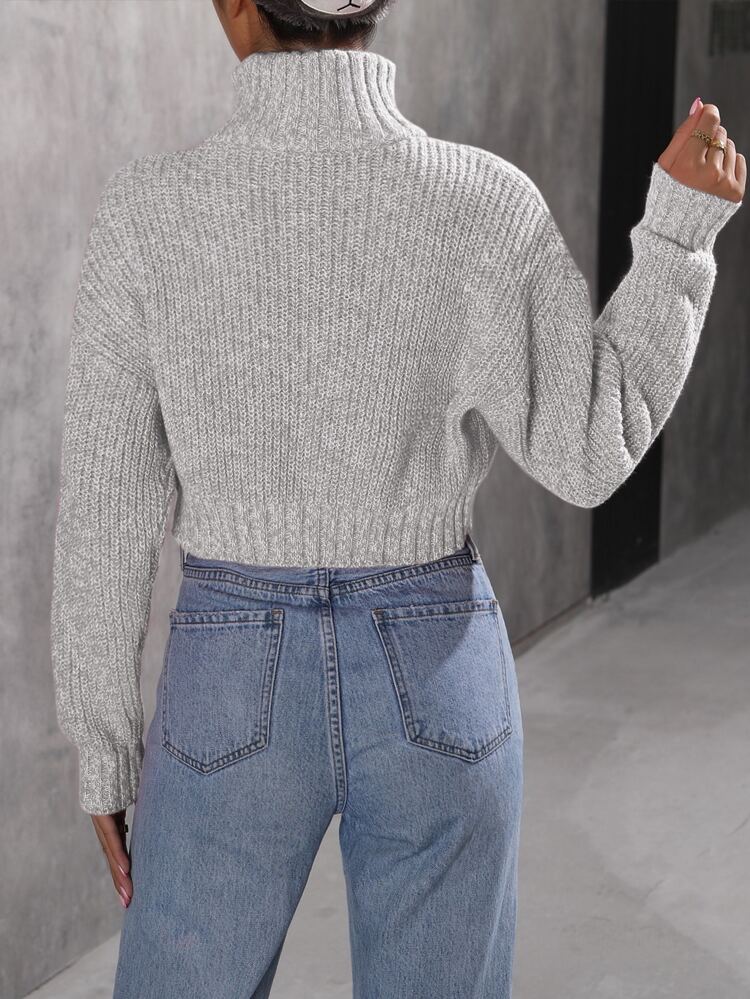 Marled High Neck Drop Shoulder Sweater,Long Sleeve Tops Knit Pullover Fall Winter Sweater