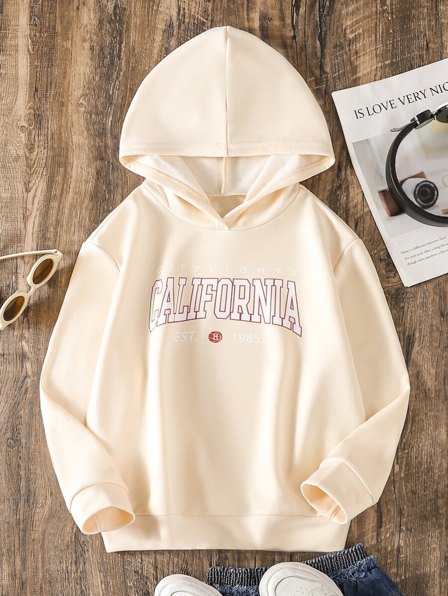Tween Girl Letter Graphic Sweatshirt - Apricot - View 1