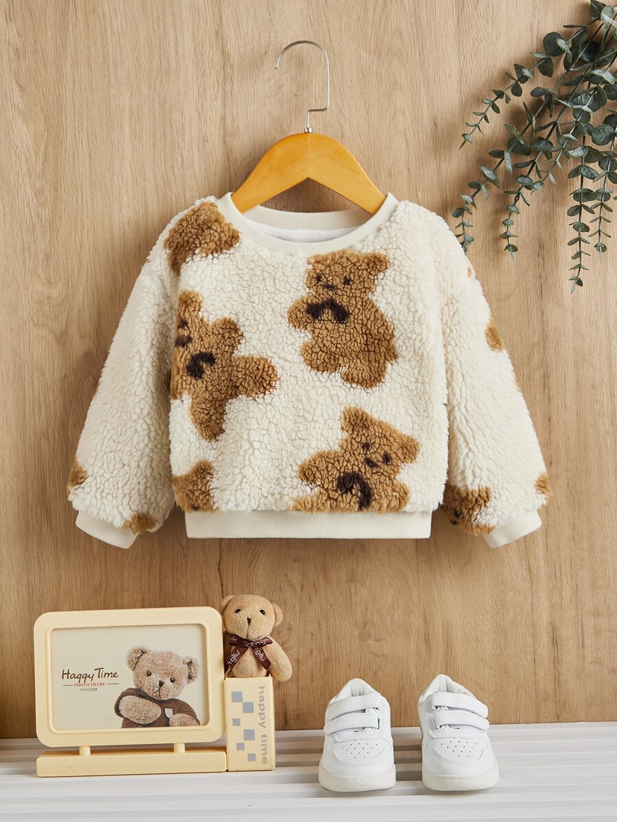 SHEIN 嬰兒小熊印花絨毛運動衫 - 彩色 - 查看 1