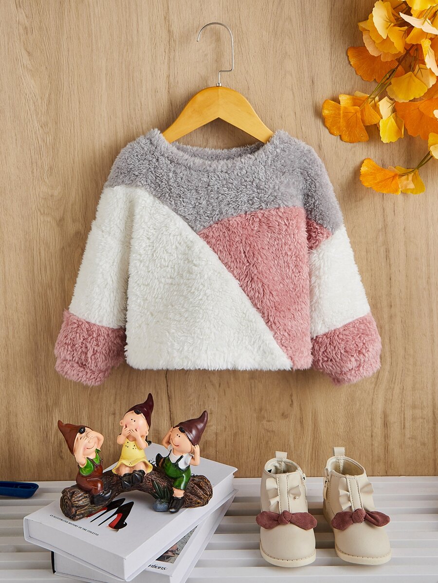 SHEIN Bebé niña Pullover teddy de color combinado - Multicolor - Ver 1