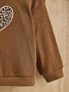 SHEIN Baby Leopard & Heart Print Sweatshirt - Brown - View 4