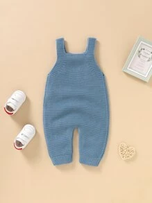 Baby 1pc Heart Pattern Cable Knit Overalls - Blue - View 2