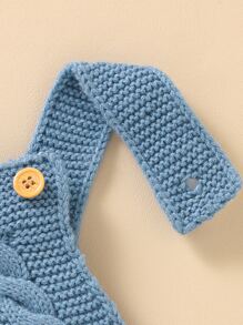 Baby 1pc Heart Pattern Cable Knit Overalls - Blue - View 4