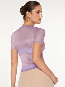 SHEIN BAE 透視網紗上衣不附胸罩 - 紫丁香色 - 查看 2