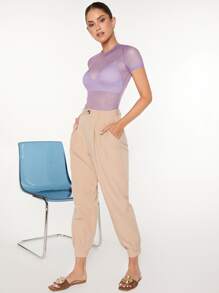 SHEIN BAE 透視網紗上衣不附胸罩 - 紫丁香色 - 查看 4