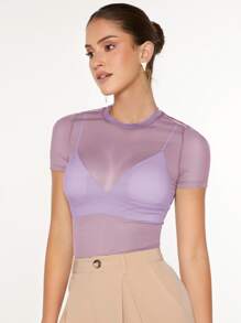 SHEIN BAE 透視網紗上衣不附胸罩 - 紫丁香色 - 查看 5