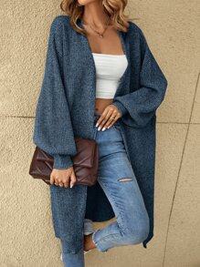SHEIN LUNE Drop Shoulder Ribbed Knit Duster Cardigan - Navy Blue - View 1
