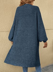 SHEIN LUNE Drop Shoulder Ribbed Knit Duster Cardigan - Navy Blue - View 2