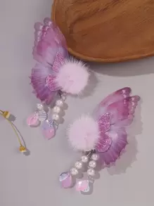2个柔软纱布蝴蝶鳄鱼发夹，带流苏，适合汉服和古装，可爱发饰，发卡，发爪，学生用品，冬季，头部饰品 - 彩色 - 查看 7