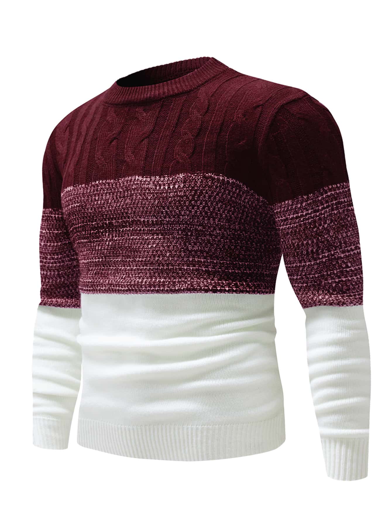 Manfinity Homme Áo len nam Khối Màu Giải trí - Đỏ và trắng - Xem 1