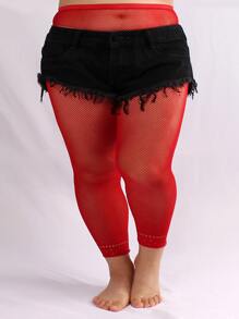 Solid Plus Size Fishnet Tights - Red - View 1