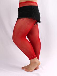 Solid Plus Size Fishnet Tights - Red - View 4