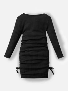 SHEIN 嬰兒缺口領褶邊洋裝不附帶包 - 黑色 - 查看 2
