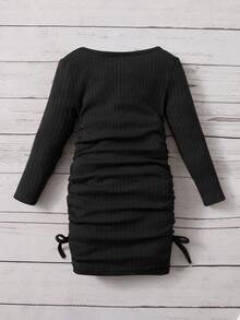 SHEIN 嬰兒缺口領褶邊洋裝不附帶包 - 黑色 - 查看 6