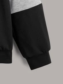 SHEIN Suéter deportivo para niños preadolescentes con hombreras caídas y bloques de color, ropa informal para todo, adecuada para el uso diario en primavera y otoño - Negro - Ver 4