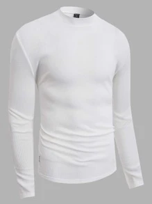 Manfinity NiteLyfe 男士小高領條紋針織T恤 - 白色 - 查看 1