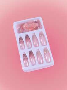ROMWE 24pcs Long Coffin Butterfly Decor Fake Nail & 1sheet Tape - Baby Pink - View 4