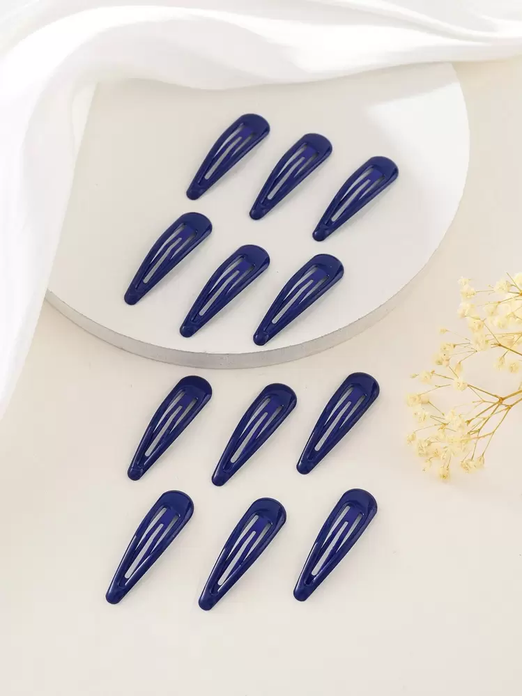 12個 ヘアクリップ 無地 デイリーユース 女の子ヘアスタイル カジュアル クロークリップ ヘアクロー ヘアバレッタ ヘアアクセサリー ヘッドアクセサリー - ネイビーブルー - 見る 1