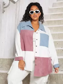 SHEIN CURVE+ 大码剪裁缝制落肩大衣 - 彩色 - 查看 1