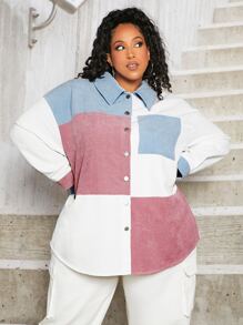 SHEIN CURVE+ 大码剪裁缝制落肩大衣 - 彩色 - 查看 6